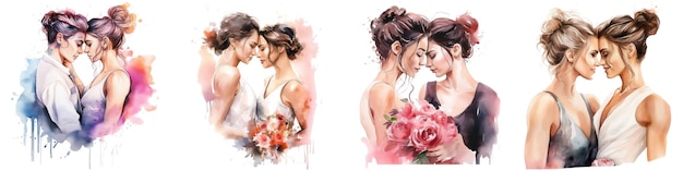 Greatness Lesbian Brides illustrazione ad acquerello su sfondo bianco concept valentine39s day