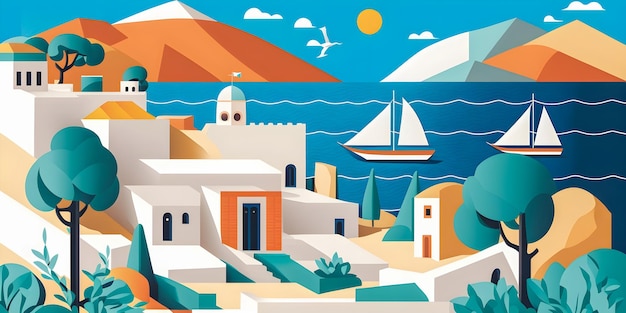 Grecia paesaggio design piatto illustrazione tradizionali colori greci tradizionali