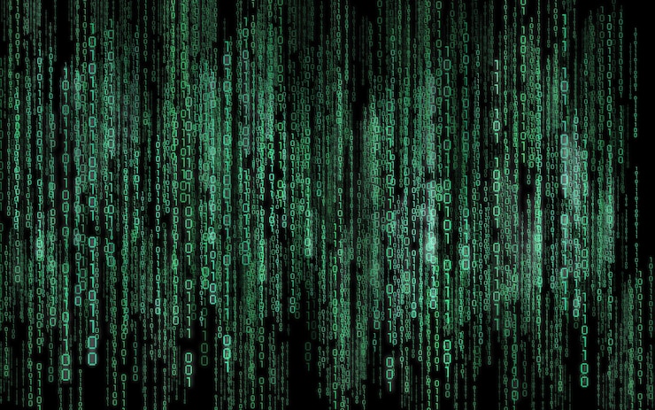 Photo green binary code matrix style background