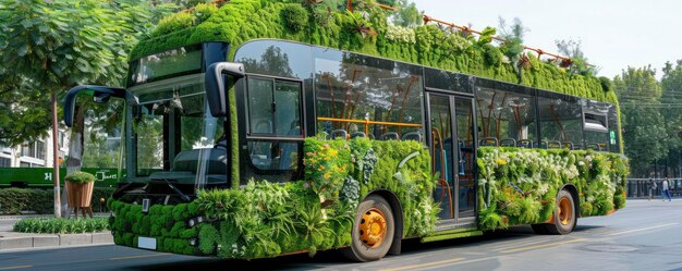 Green Commute EcoFriendly City Bus in mezzo a un verde rigoglioso