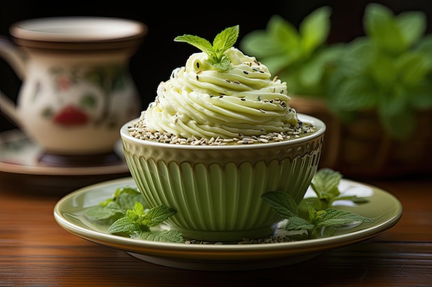 Green Cupcake Matcha con copertura lussureggiante IA generativa