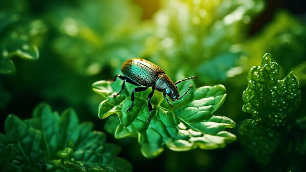 Green leaf weevil beetles natura fotografia immagine Ai generato arte