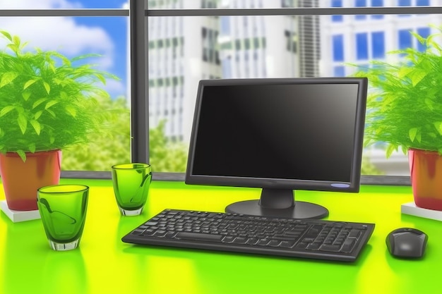 Green Office Workspace Interior Desk per il lavoro