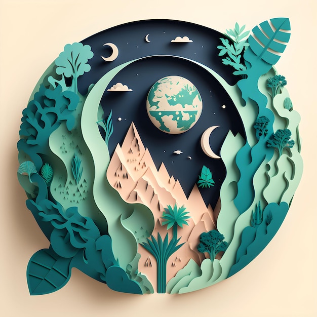 Green Papercut Origami Natura Pianeta