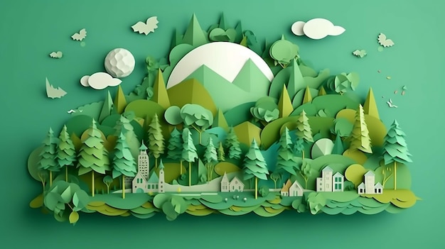 Green world paper stile carino con copia spazio terra design IA generativa