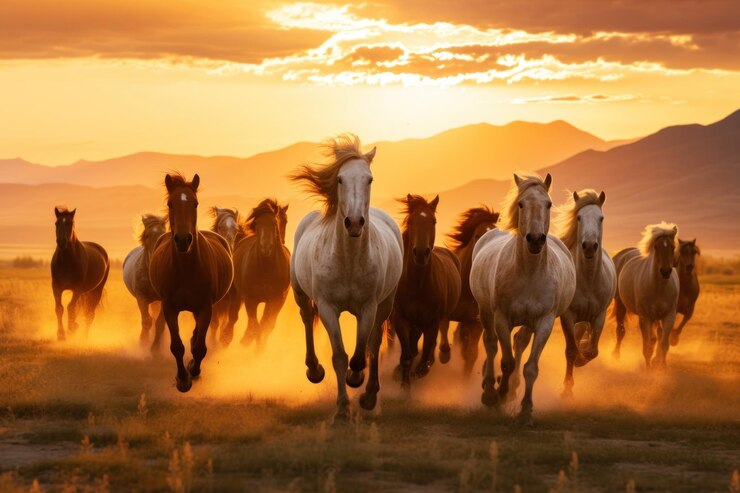 Foto gregge di stalloni all'aperto animali mammiferi