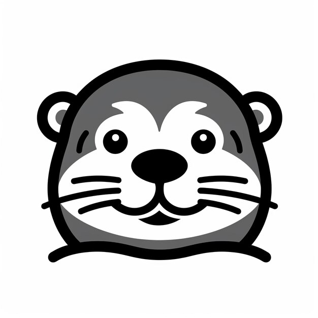 Grey e Black Otter Emoji Lavoro di linea pulita Progettazione grafica monocromatica