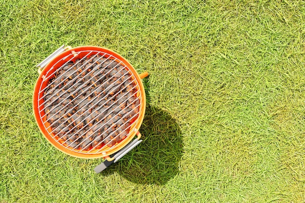 Griglia a carbone del barbecue del bollitore su erba verde