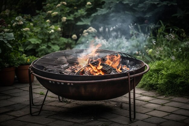 Griglia ardente in giardino