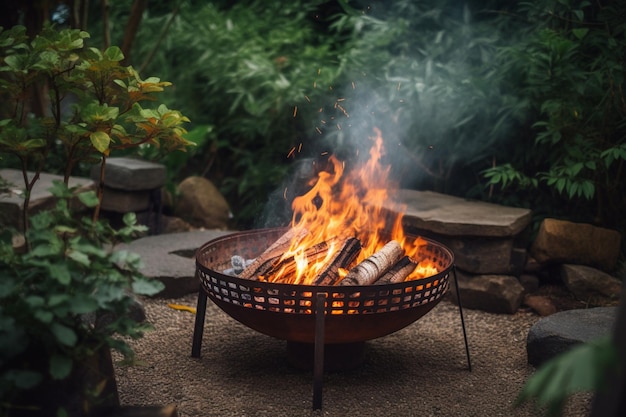 Griglia ardente in giardino