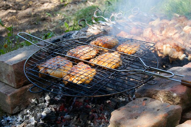 Griglia per barbecue di pollo all'aperto