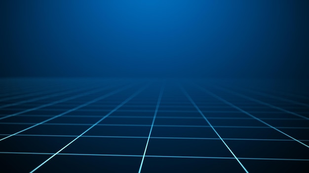 Griglia prospettica astratta Sfondo retrò digitale Paesaggio cyber wireframe su sfondo blu Rendering 3d