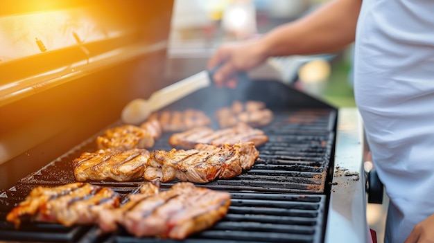 Grigliare carne al barbecue all'aperto