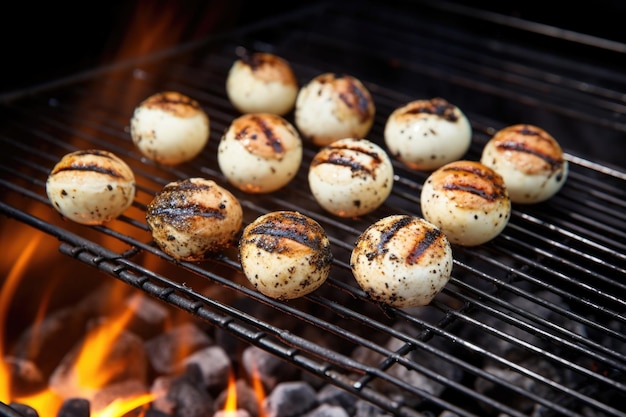 Grigliare le uova di quaglia in un cestello su un barbecue