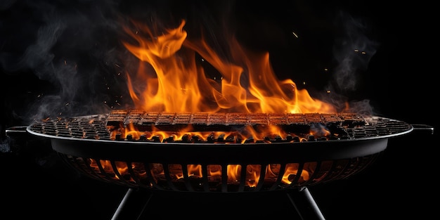 Grill per barbecue con fiamme a fuoco a griglia vuota