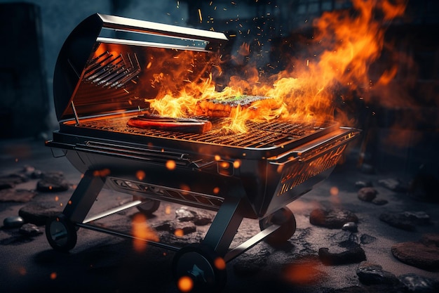 Grill per barbecue estivo portatile con fiamme luminose