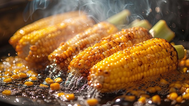 Grill per la cottura di patatine di mais sull'olio Disegno di sfondo del banner