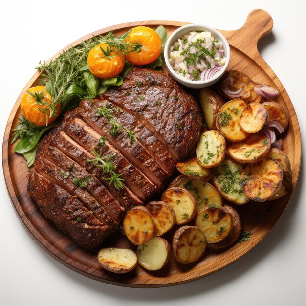 Grill Steak Meal e patatine fritte in primo piano generativo AI