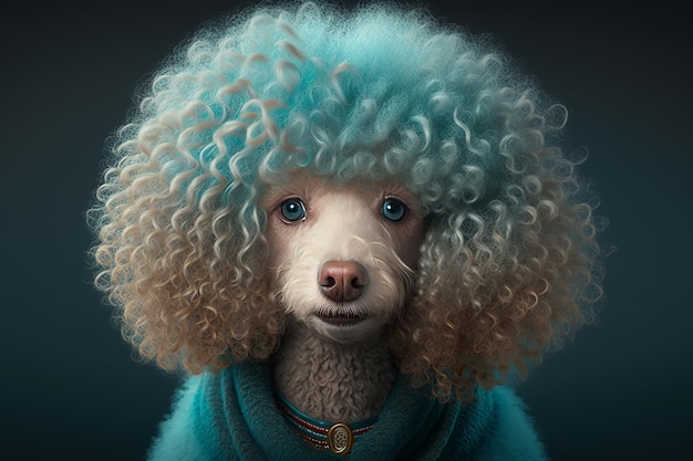 Grooming cane barboncino di razza pura con capelli ricci blu Illustrazione animale AI generativa