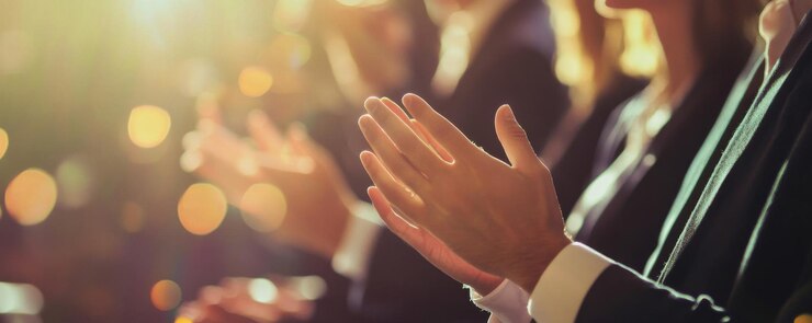 Group of diverse business people applauding clapping hands at meeting banner panorama Generative AI