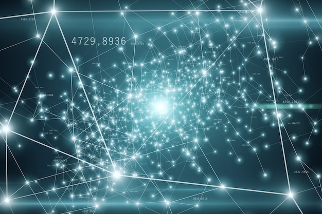 Growing global network and data connections flying in technology space