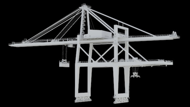 Gru del porto marittimo su sfondo nero. rendering 3D.