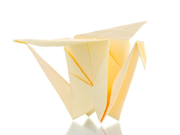 Gru di carta origami isolata su bianco