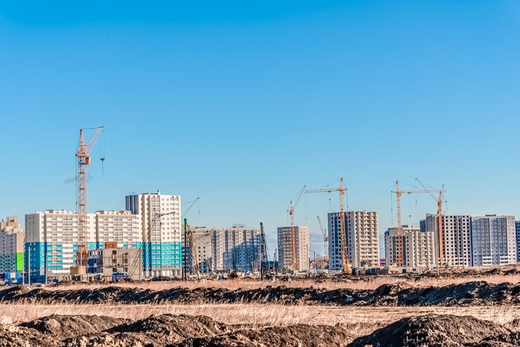 Gru enorme e paesaggio di costruzione