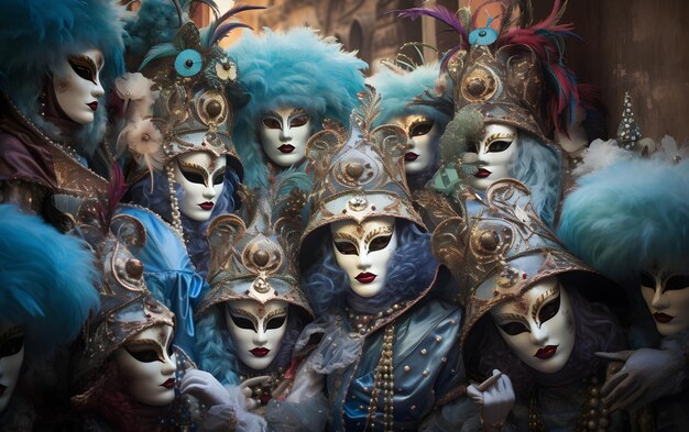 gruppi di persone in costumi colorate maschere di carnevale