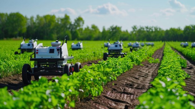 gruppi di piccoli robot collaborano per monitorare la salute delle colture.