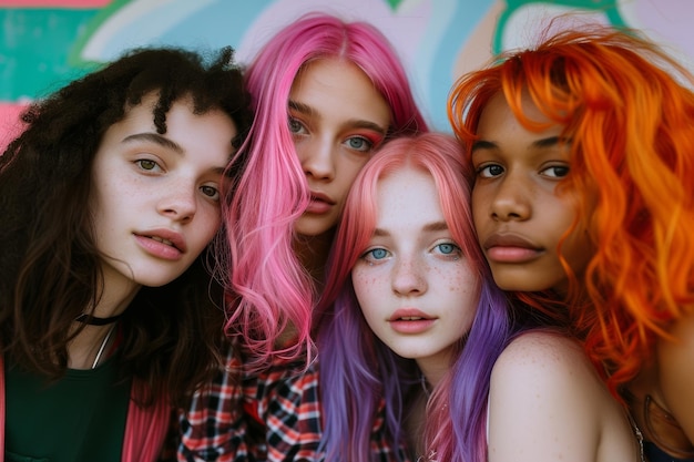 gruppo di adolescenti dai capelli colorati insposnapshot estetico