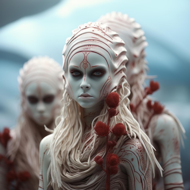 Gruppo di alieni in bianco e rosso Immagine bella illustrazione IA generativa
