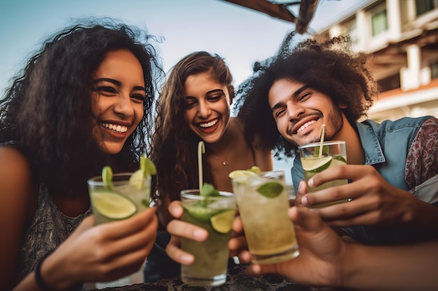Gruppo di amici che bevono cocktail alcolici Rete neurale AI generata