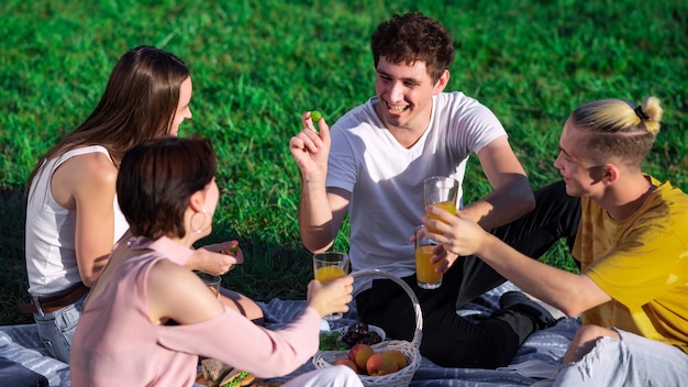 Gruppo di amici che si divertono a un picnic