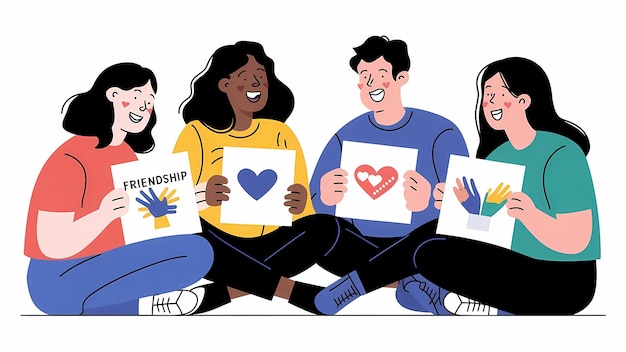 Gruppo di amici che si godono la silhouette del giorno dell'amicizia, illustrazione vettoriale su sfondo bianco