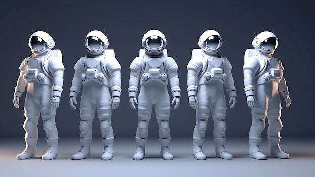 Gruppo di astronauti in posa come una squadra sullo sfondo semplice con tecnologia di intelligenza artificiale generativa