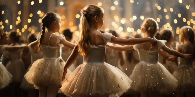 Gruppo di ballerine ragazze carine sul palco primo piano AI generativa di balletto