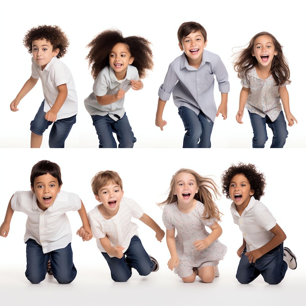 Gruppo di bambini gentili che giocano in più pose