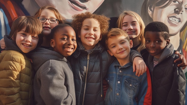 Gruppo di bambini in fila insieme Giorno dei bambini