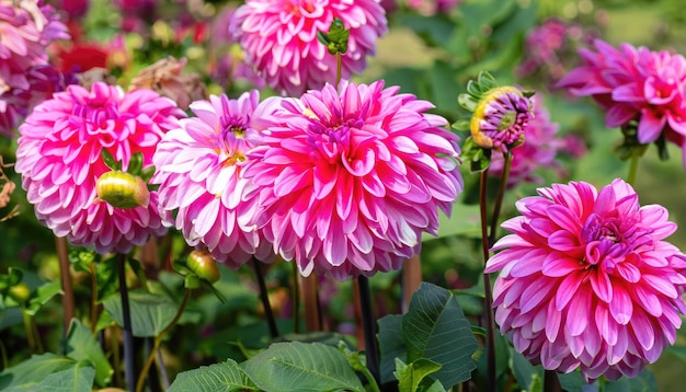 Gruppo di bellissimi fiori Dahlia nel giardino