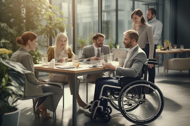 Gruppo di colleghi di lavoro che sostengono un collega con un ai generativo