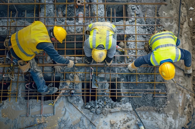 Gruppo di costruttori che lavorano in un cantiere