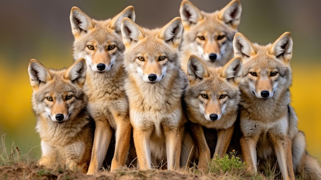 Gruppo di coyote allo stato brado da vicino