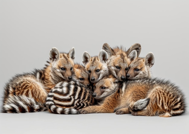 Gruppo di cuccioli di animali sdraiati insieme in adorabile formazione