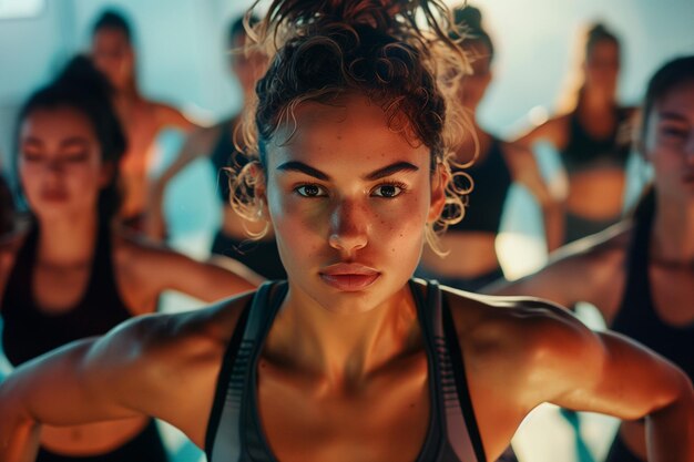 Gruppo di donne che si esercitano in palestra per l'addestramento sportivo e lo stile di vita