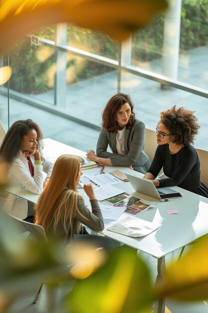 Gruppo di donne d'affari impegnate in discussioni produttive