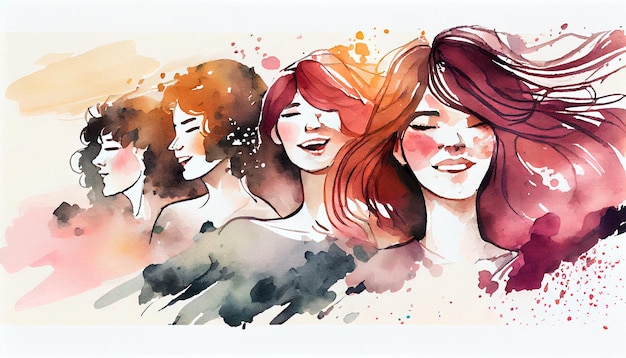 Gruppo di donne felici per l'illustrazione in stile acquerello della giornata internazionale della donna AI generativa