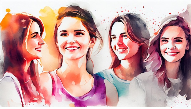 Gruppo di donne felici per l'illustrazione in stile acquerello della giornata internazionale della donna AI generativa