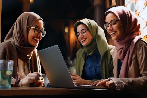 Gruppo di donne in città condividono e sorridono in un incontro di lavoro