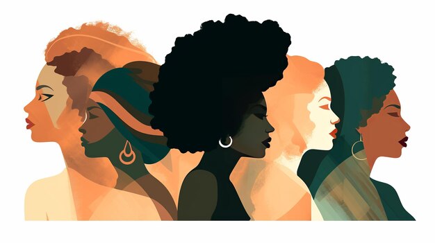 Gruppo di donne nere per il mese della storia nera isolate su sfondo bianco Generative ai